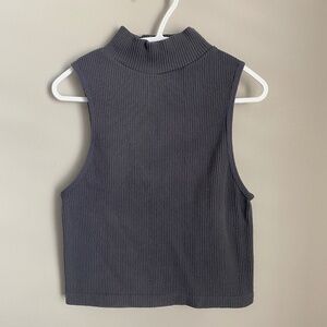 Zara Girl's Gray Ribbed‎ Mockneck Sleeveless Cropped Top Size XS